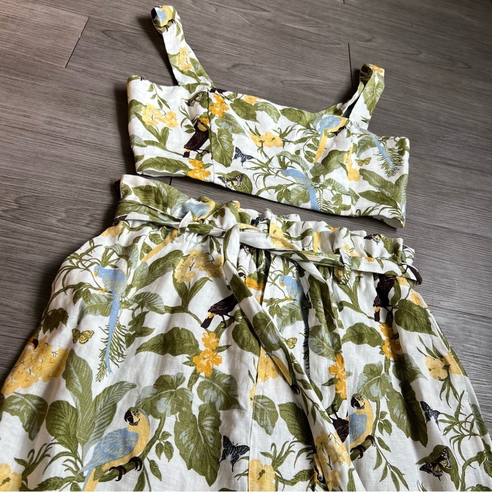 Reformation Olsen Linen Two Piece Set in Tropics Tank Top & Skirt Size 12 - Picture 3 of 8